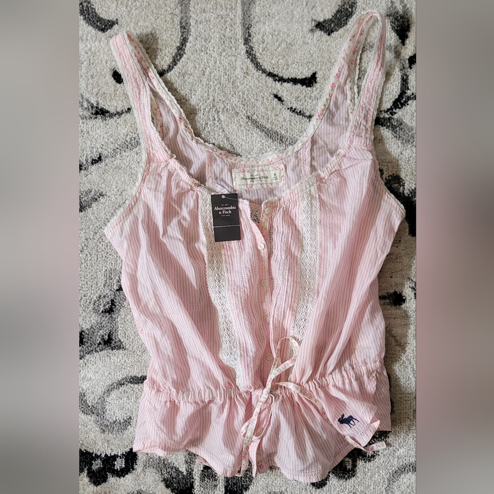 Abercrombie & Fitch Pink/White Stripped Tank Top